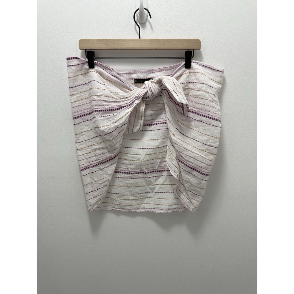 ViX Paula Hermanny Wrap Sarong Cover Up Skirt White Stripe XS Beach Swim